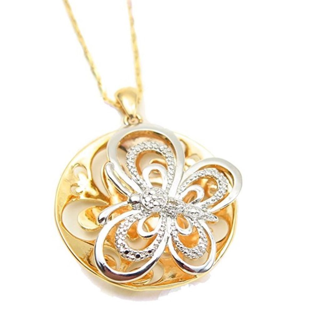Reversible Butterfly Necklace Two Tone Metal